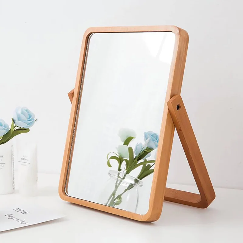 

ZOROSY Desk Makeup Mirrors with Wood - Rectangle Wall-Mounted Mirrors Table Mirrors Living Room Bedroom Birthday Gifts (10.5