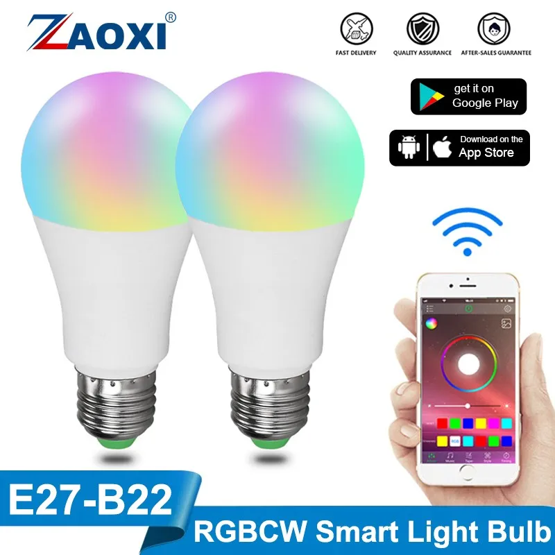 

ZAOXI Bluetooth Smart Light Bulb RGBCW Dimmable Color Tone Voice Controlled Music Bulb APP Control Timing 15W E27/B22