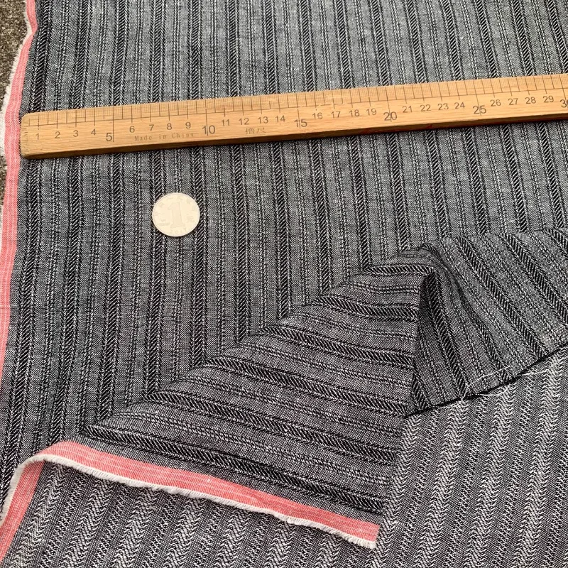 

Charcoal Grey Woven Jacquard Stripe Linen Cotton Fabric Spring Summer Shirt Dress Blouse Lightweight Textured Fabric