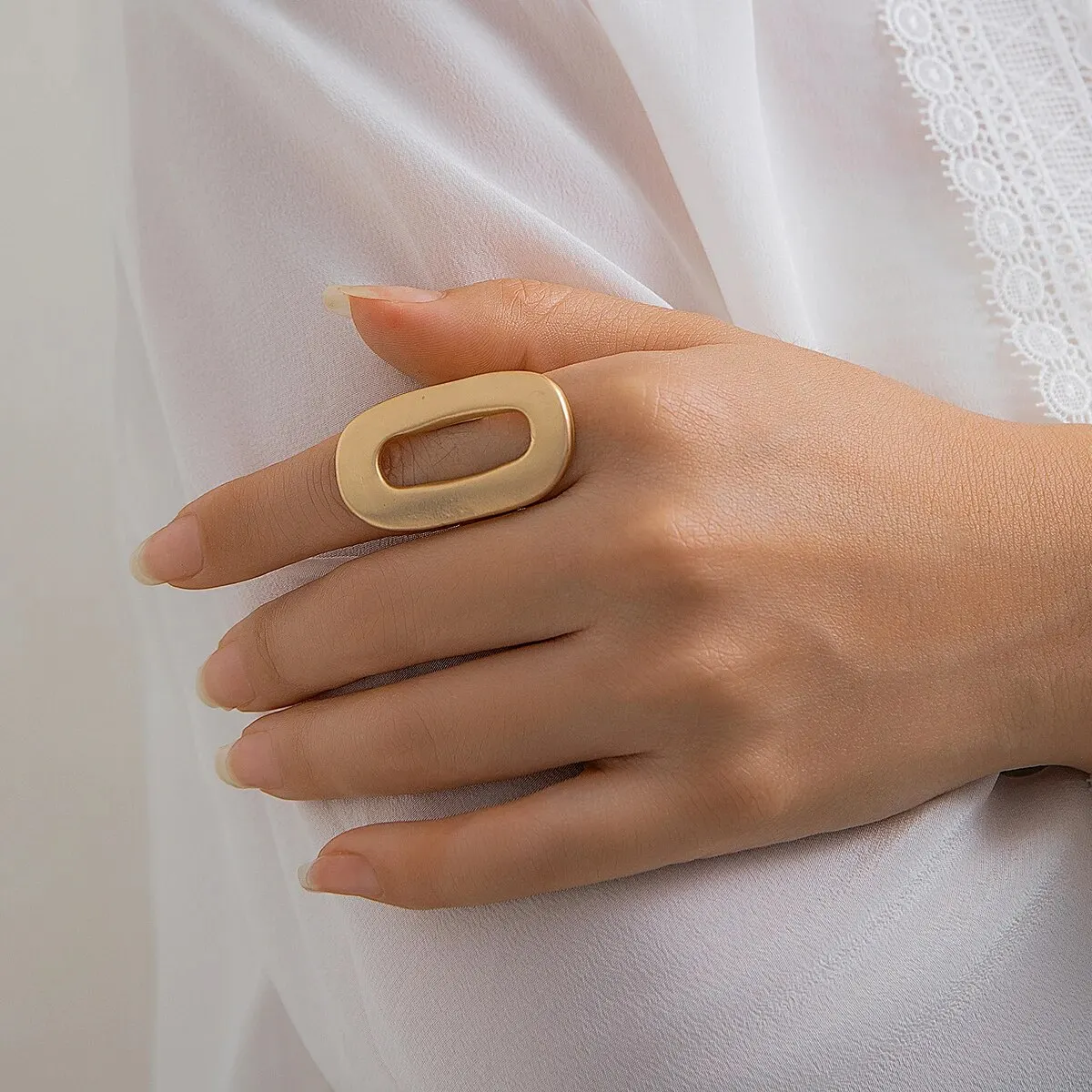 Ingemark Exaggerated Big Hollow Out Geometric Oval Rings for Women Trend Creative Adjustable Finger Matte Rings Wed Jewelry Gift image 2