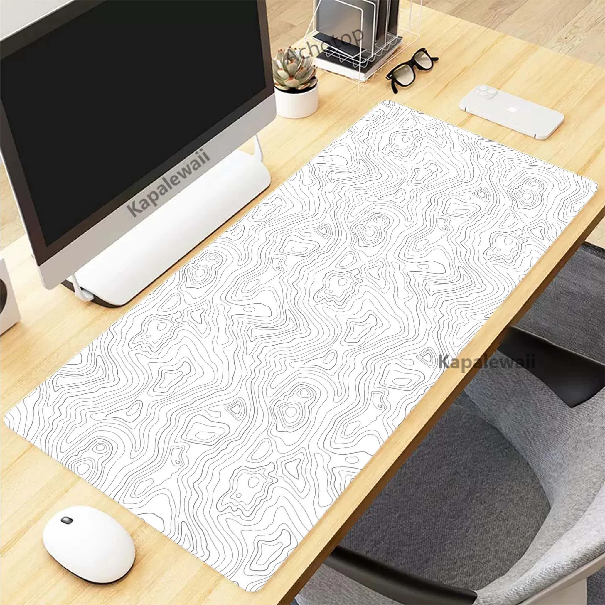 Imagem -03 - Mapa Topográfico Preto e Branco Art Gaming Mousepad Gamer Mousemat Tapete de Rato Desk Pad Tapete de Teclado pc