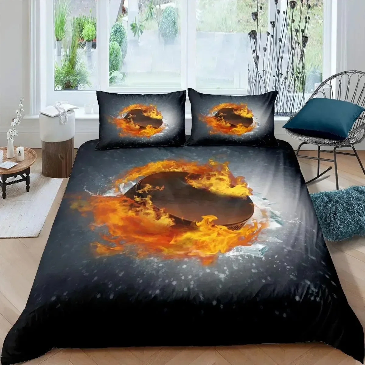 

Bird Ice and Fire Collision Trippy Wonderland Animals Comfortable Duvet Quilt Cover Pillowcase Bedding Set Bedroom Home Textile