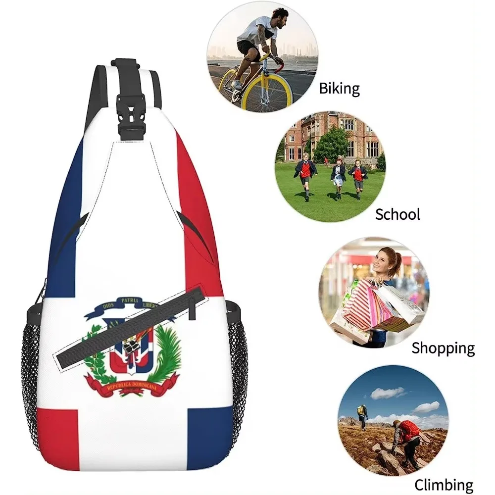 Dominican Republic Flag Hiking Daypacks Cross-body Sling Backpack for Men Women Outdoor Cycling Hiking Travel