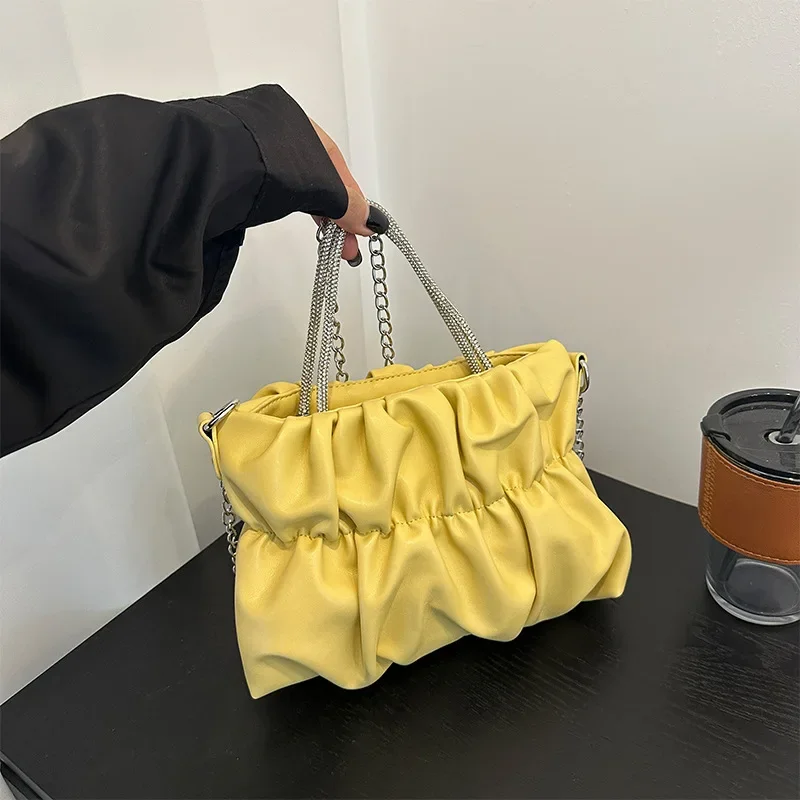 Luxury Designer Handbag 2024 Women Bling Rhinestone Handle Shoulder Bag for Wedding Party Ladies Pleated Small Square Bag