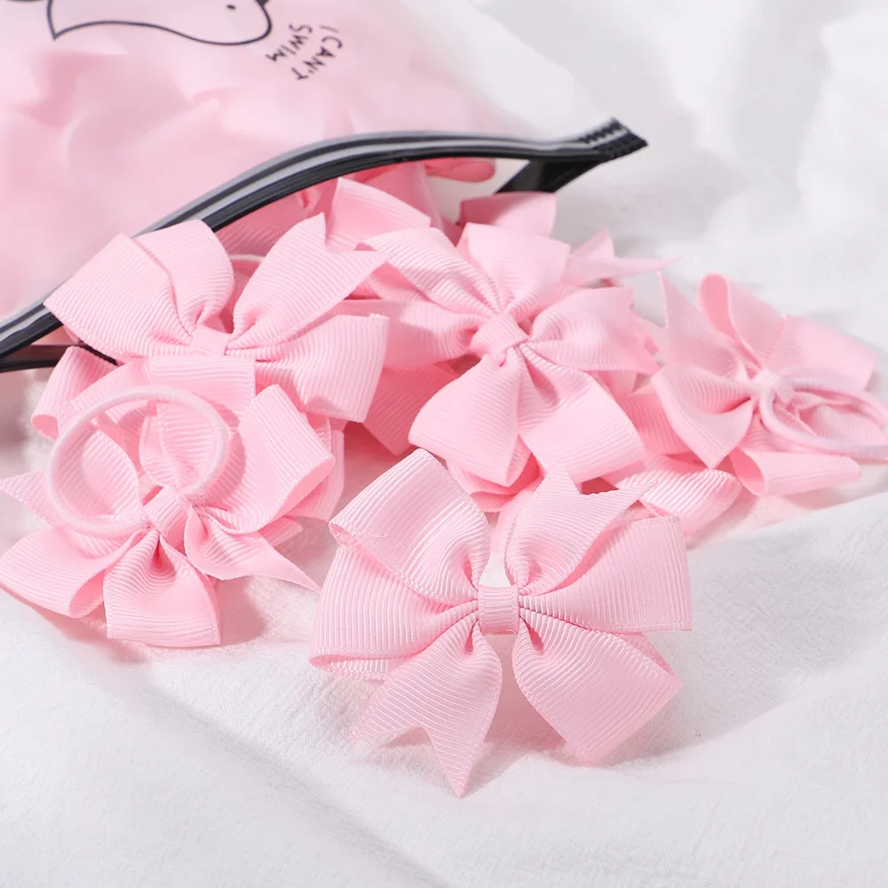 Cute Bows Elastic Hair Bands for Girls, Hair Rope, Ponytail Holder, Kids, Baby, Hair Accessories, Wholesale, 10 Pcs/Set