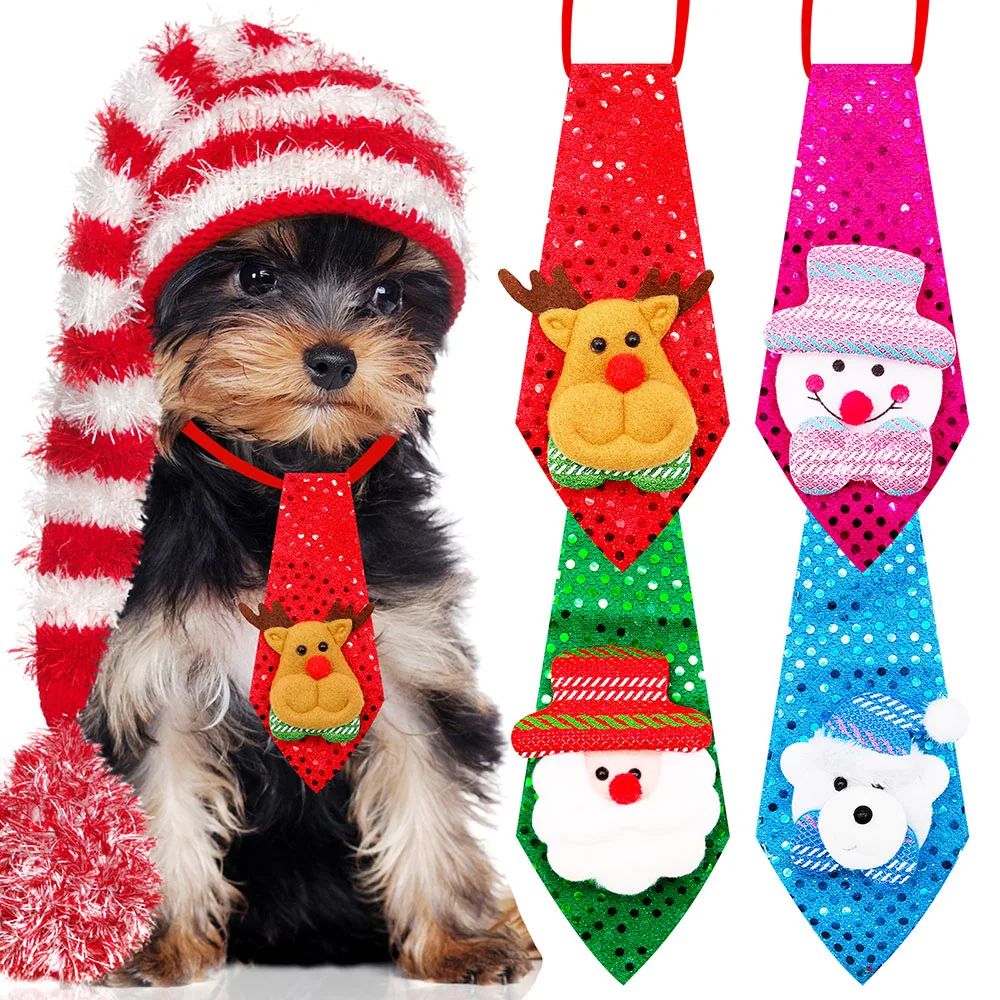 20pcs Shining Christmas Dog Neckties Elastic Band Small-Middle Dog  Bowties Tie For Dog Chrismas Ties Pet Grooming Accessories