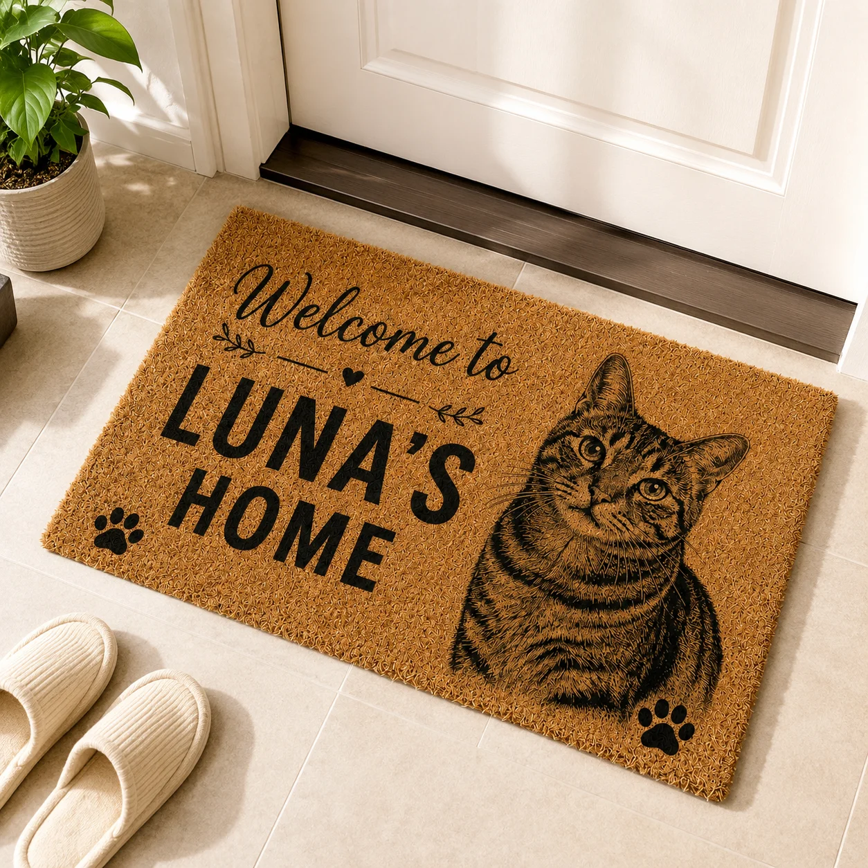 Custom Pet Doormat Personalized Photo Name Text Coir Welcome Mat Non Slip Front Door Entrance Rug Pet Lover Gift Home Decor