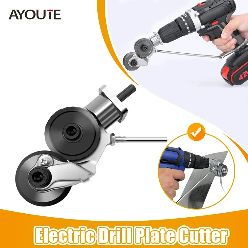 Drill Plate Cutter, Metal Nibbler Drill Attachment with Adapter, Double Headed Sheet Nibbler Cutter Sheet Metal Knife Electric