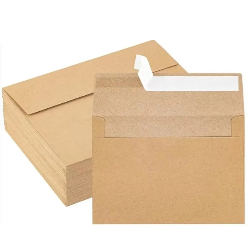 20pcs Blank Kraft Envelopes Multi-function Sealing Pe Kraft Paper Postcard Release Adhesive Greeting Card