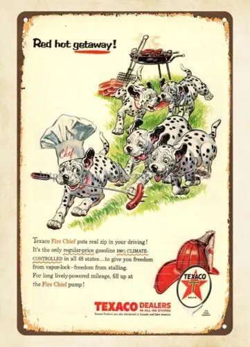 1956 Texaco Fire Chief Dalmation Puppies metal tin sign inexpensive wall art