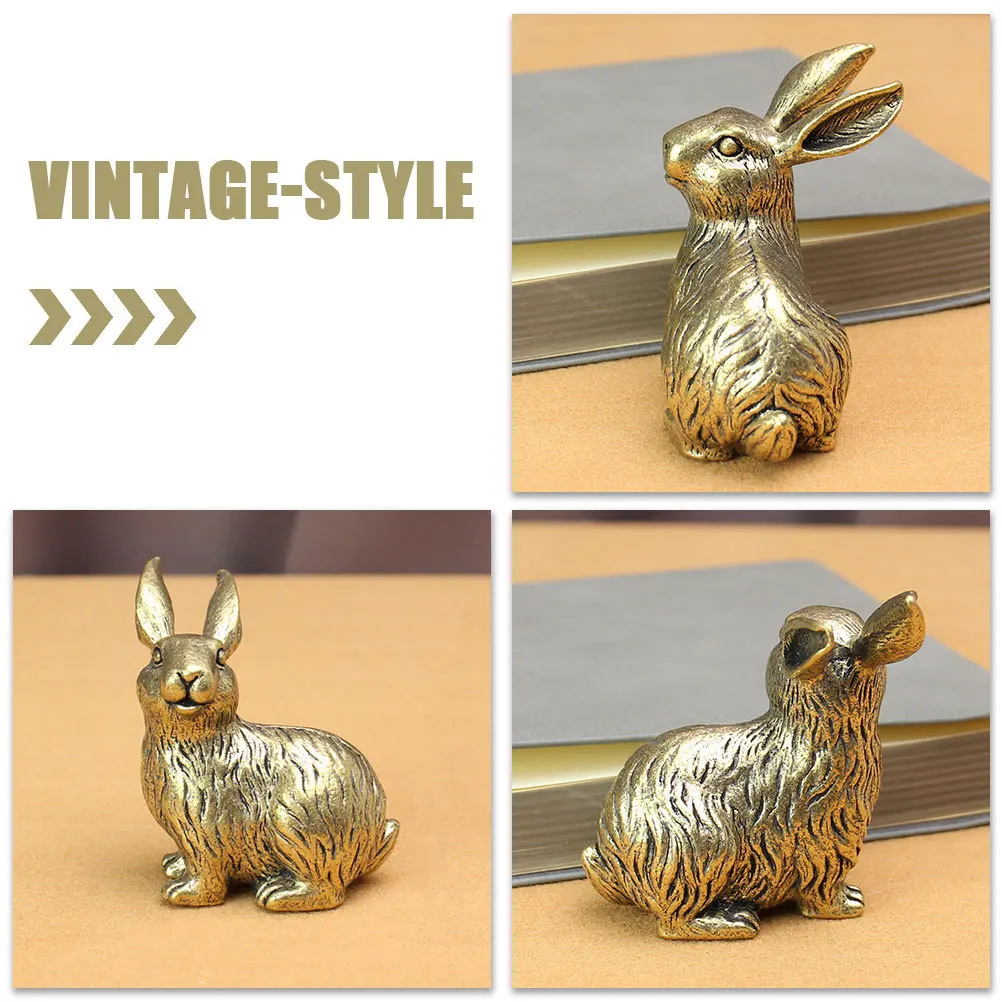 

Brass Rabbit Statue Vintage Bunny Desktop Decor For Office Home Car Indoor Display Cabinet Small Animal Ornament