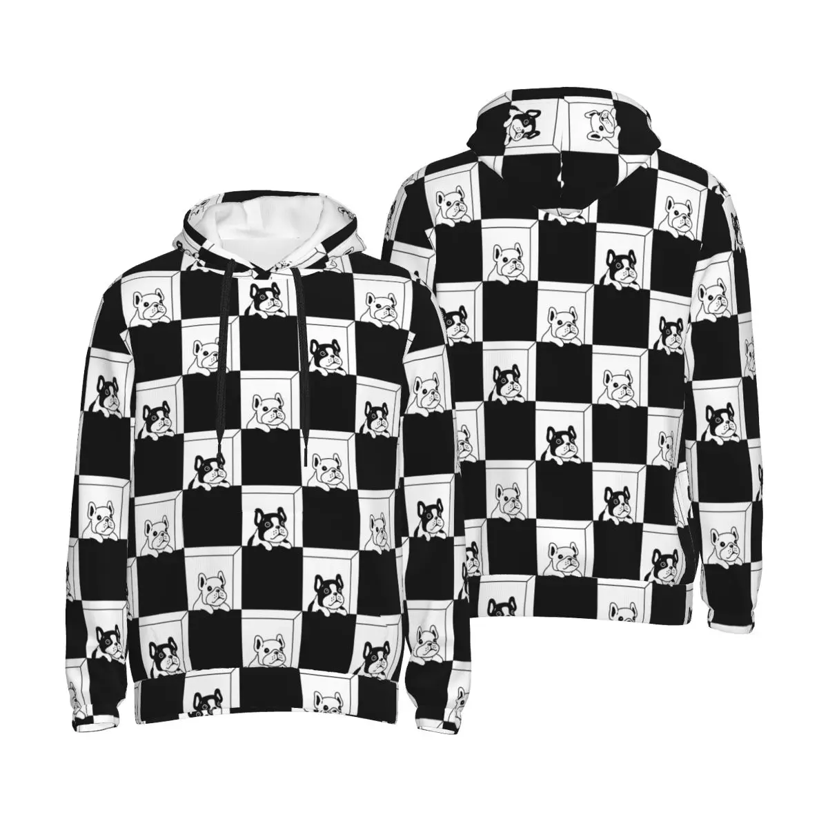 French Bulldog Pocket Hoodie For Men Women Sweatshirt 3D Print Chess Art Hoodies Stylish Hoodie Pullover Long Sleeve Shirts