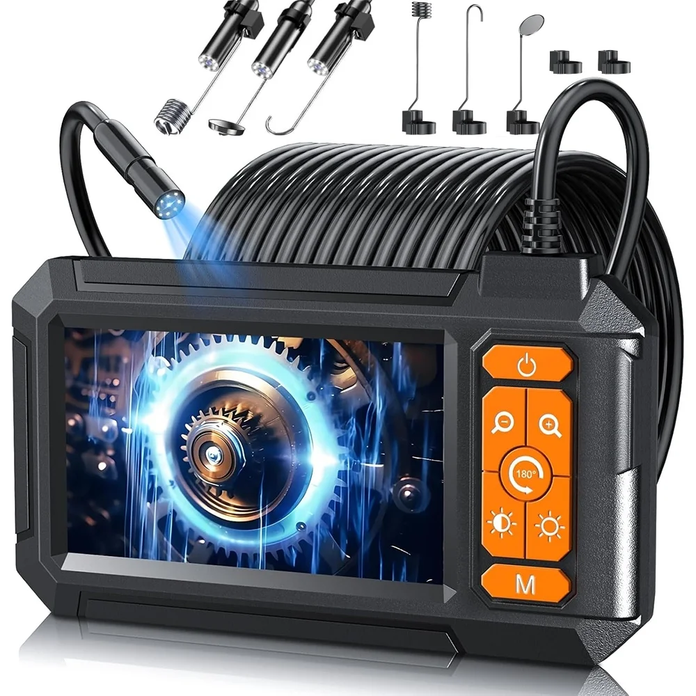 Endoscoopcamera 4,3 inch scherm 5 meter stijve kabel HD 1920×1080P 8MM lens pijpinspectie USB Borescope 8 LED-licht 2600mAh