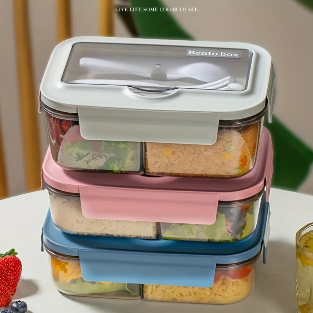 

1pc, Divided lunch box Plastic crisper student lunch box microwavable adult bento box Multi-grain sealed box