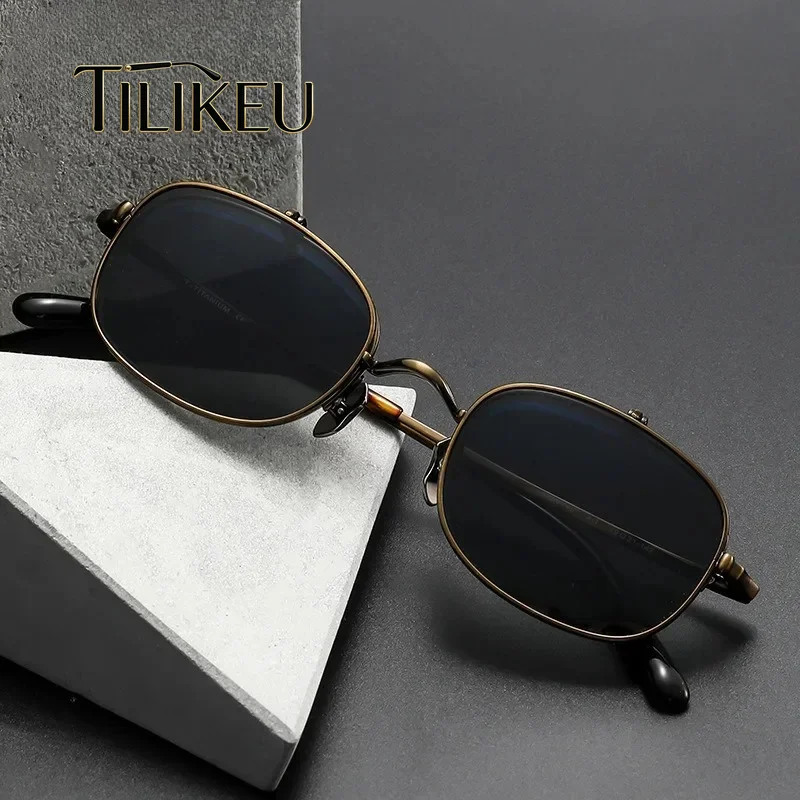 Double Layer Flip Up Titanium Polarized Sunglasses Men Luxury Half Frame Square Shades Male Women UV400 Japanese Brand Eyewear