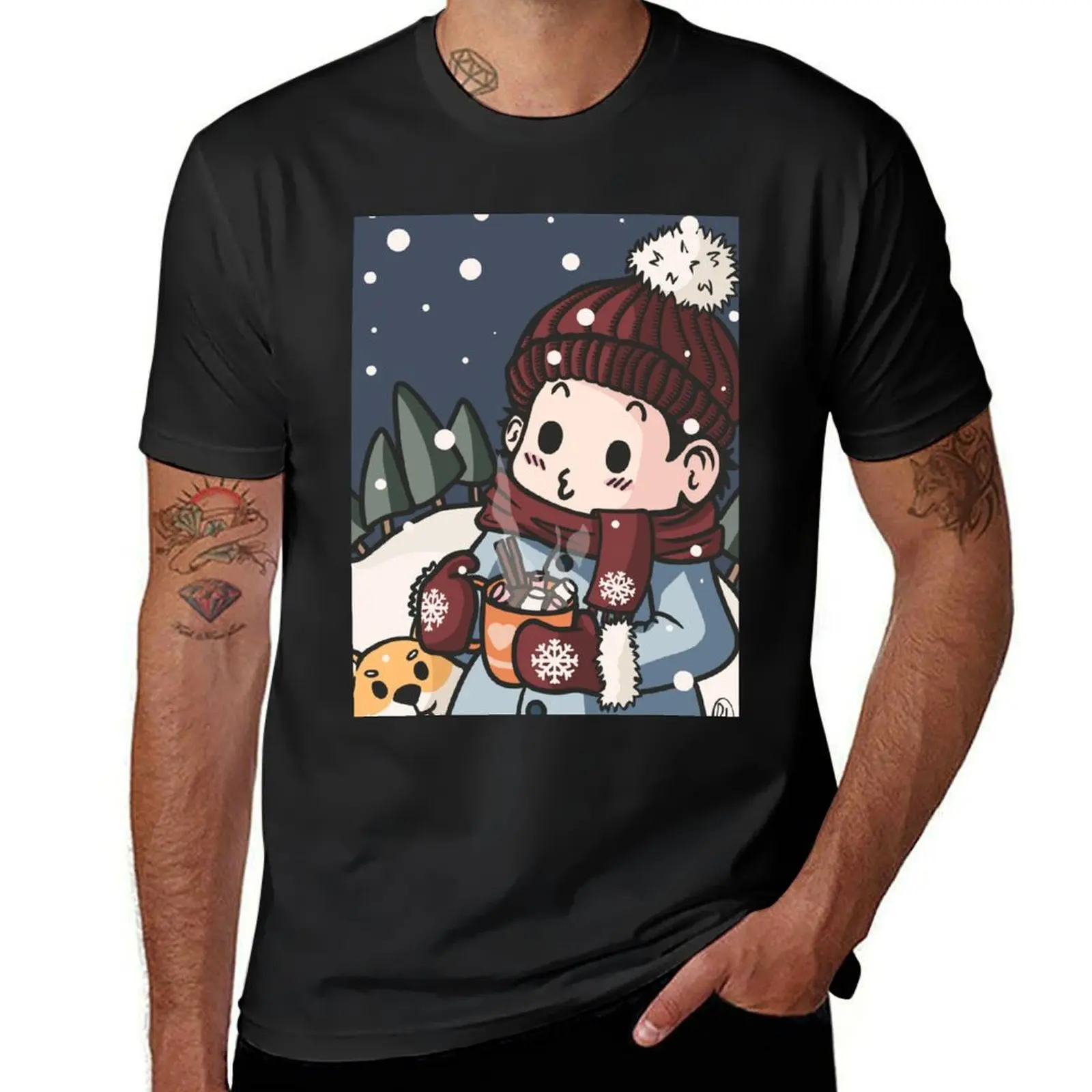 

hot chocolate and marshmallows T-shirt anime clothes Short sleeve tee heavyweights vintage t shirts for men cotton