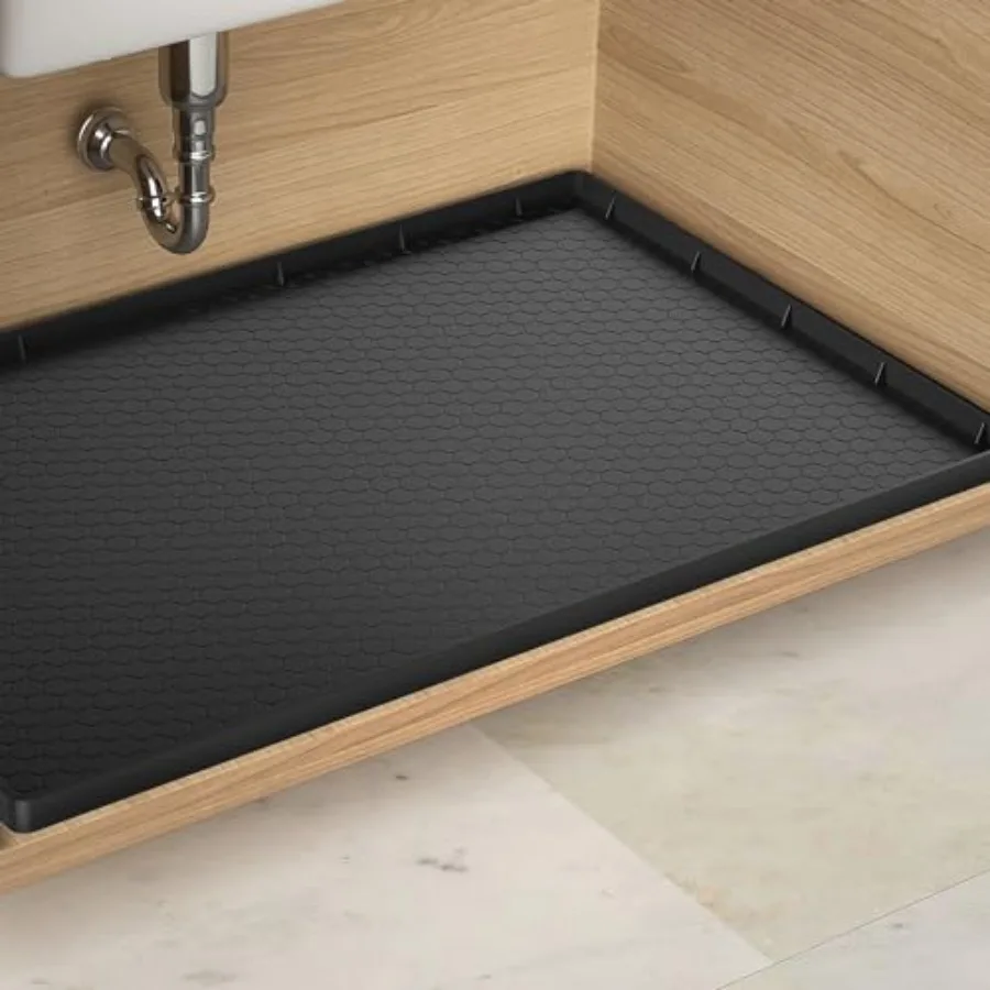 

Under Sink Mat - 37" x 22" Waterproof Kitchen Cabinet Mat - Flexible Silicone Under Sink Liner - Kitchen Bathroom Cabinet Mat a