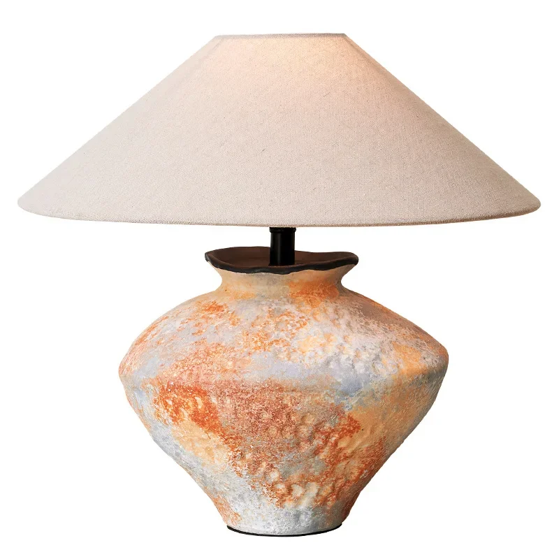 New Chinese ceramic table lamp wabi sandy wind retro living room bedroom bedside lamp creative
