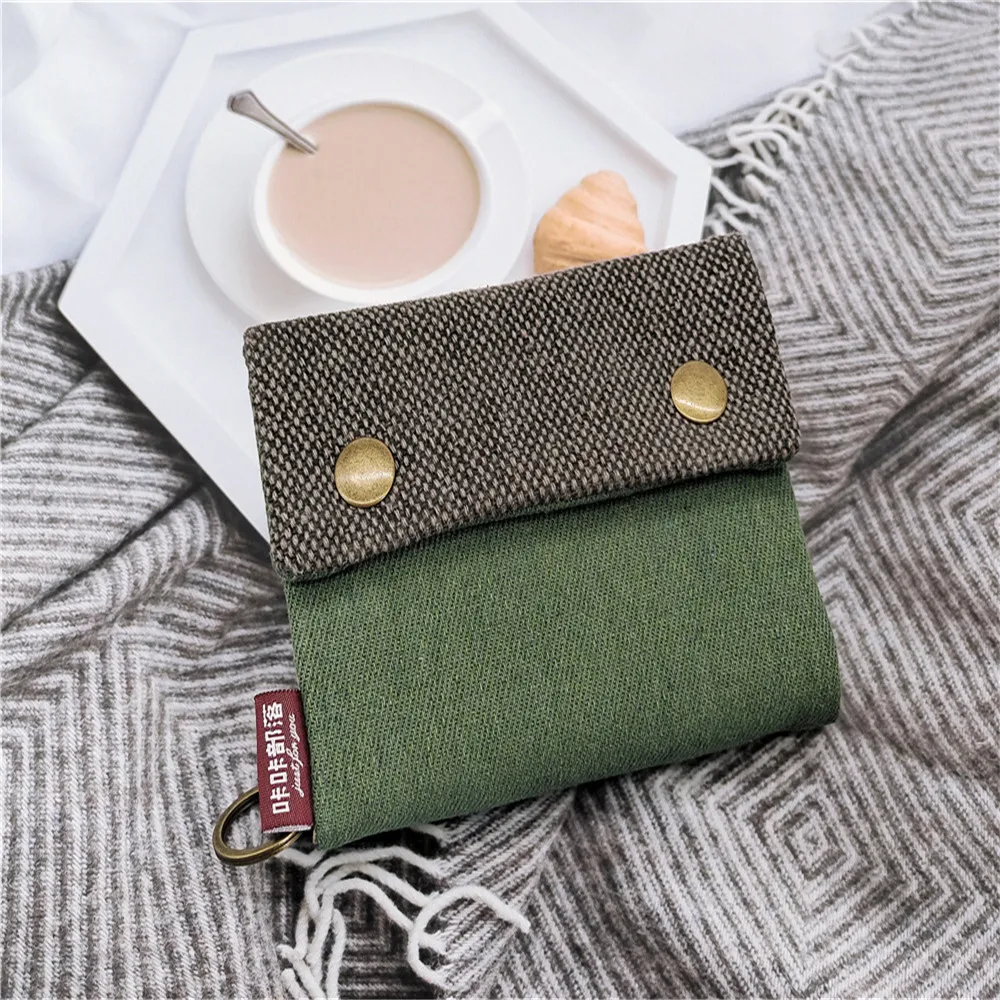 Handmade Three Fold Fabric Wallet Women Men Simple Short Zipper Purses for Teens Personality Multi-function Key Bag Card Holder