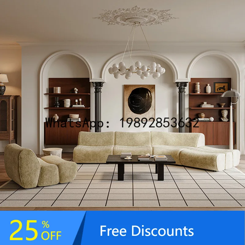 

LYY Mid-Century Wabi-Sabi Style Sofa French Retro Creative Modular Sofa Single Chair Living Room Curved Sofa Set