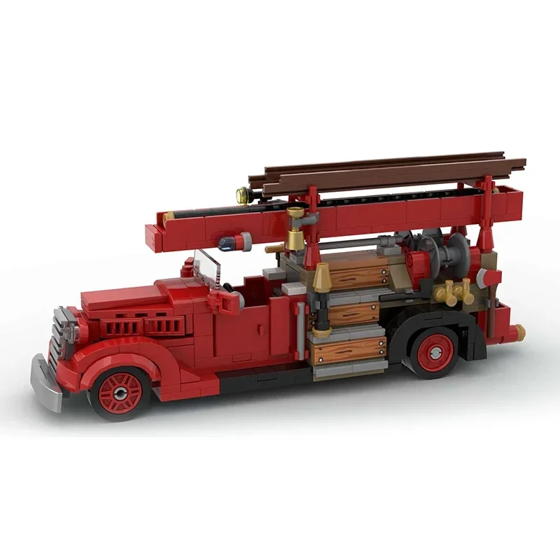 Moc Building Block V8-85 Fire Truck Model Technology Brick DIY Assembly Honest Car Toy For Holiday Gift