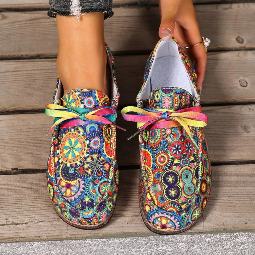 2026 Bestseller Neue Modische Damen-Sneaker mit Schnürung, Bedruckte Damen-Flats, Outdoor-Freizeitschuhe für Damen, Zapatos De Mujer – Detail 5
