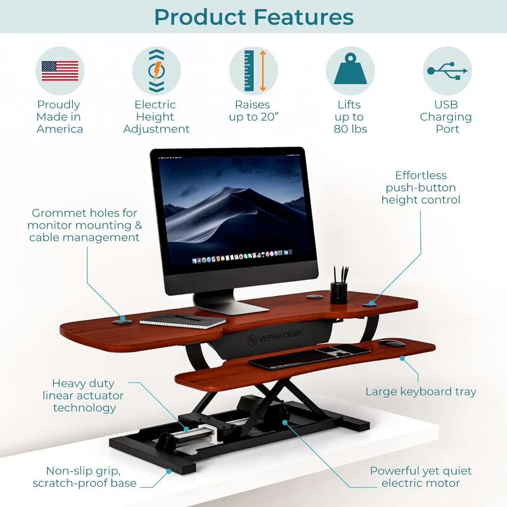 48 Inch Electric Height Adjustable Ergonomic Desk Converter, PowerPro Height Standing Desk Riser, Keyboard Tray