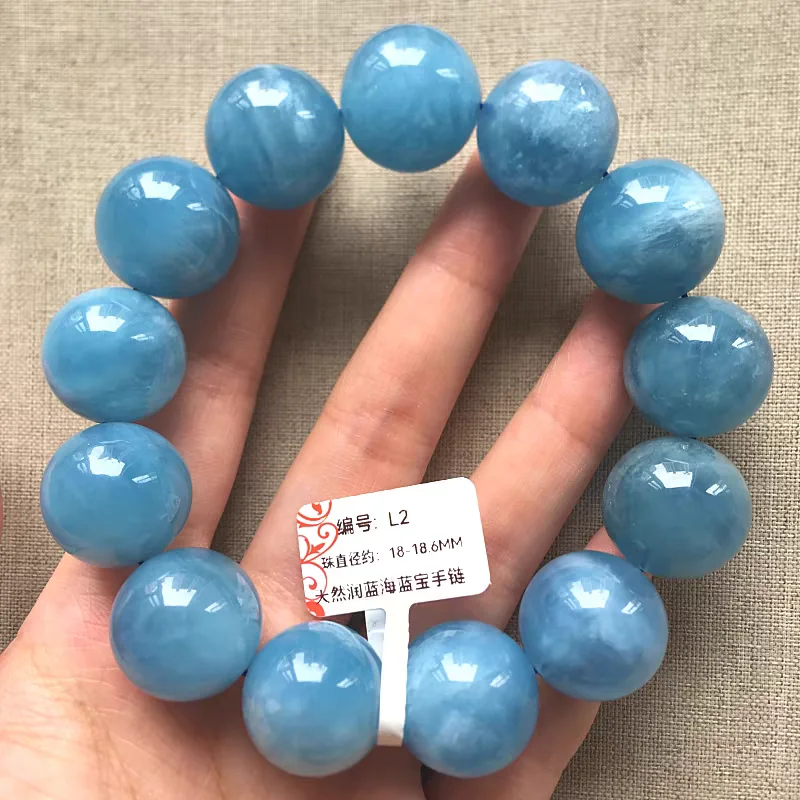 Natural Blue Aquamarine Clear Beads two Bracelets Women Men Brazil Stretch Blue Aquamarine Jewelry AAAAA