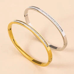 New Single Row Artificial Zircon Inlaid Stainless Steel Bracelet, Non Fading, Suitable For Women's Party Gifts