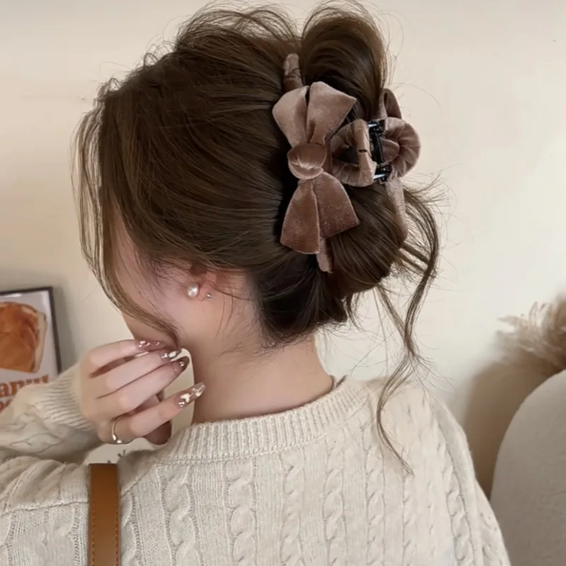 أنيقة المخملية القوس مشبك شعر كبير كليب الشتاء إكسسوارات الشعر دبوس الشعر المألوف المخملية روز مقاطع الشعر #2