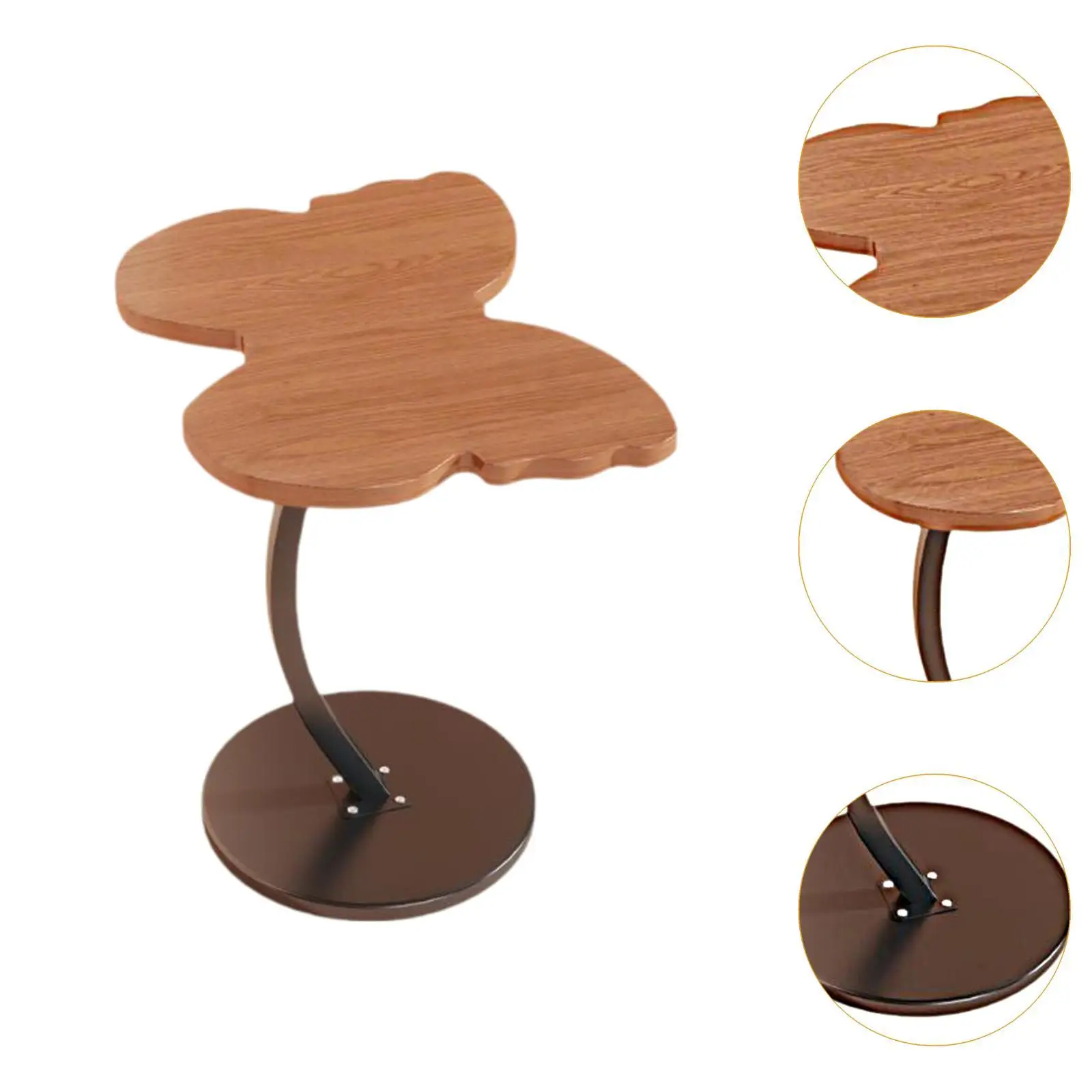C Shaped End Table Accent Table Stable Unique Solid Wood Portable Small Sofa Coffee Table for NightStand Dorm Bed Cabin Hotel