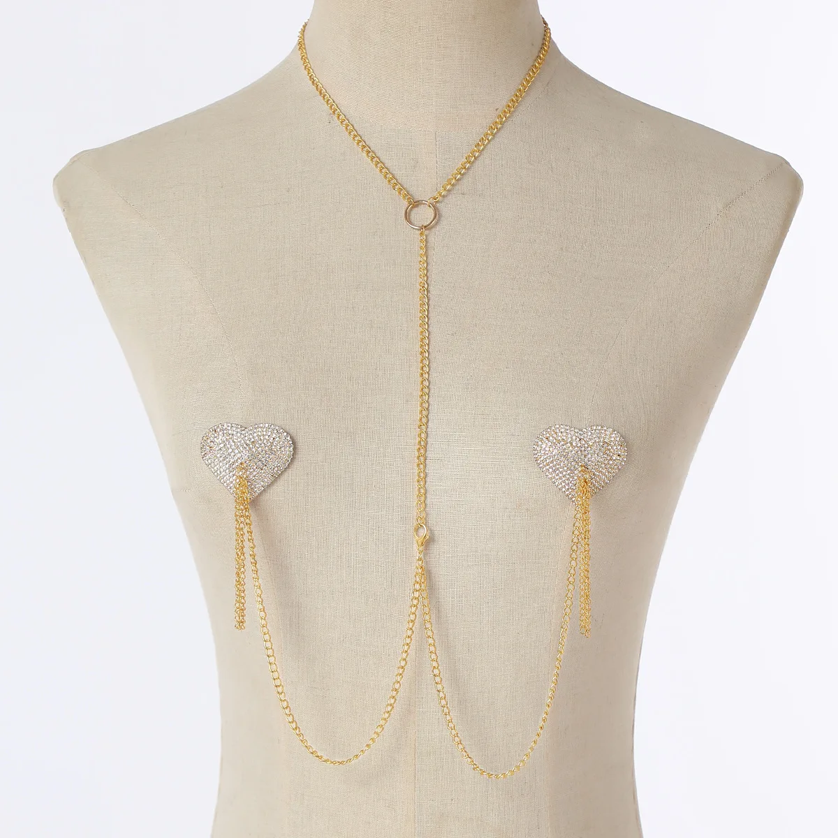 Glamorous Heart Shape Nipple Chain Dazzling Rhinestone Hanging Fringe Body Harness Sparkling Crystal Breast Sticker Jewelry