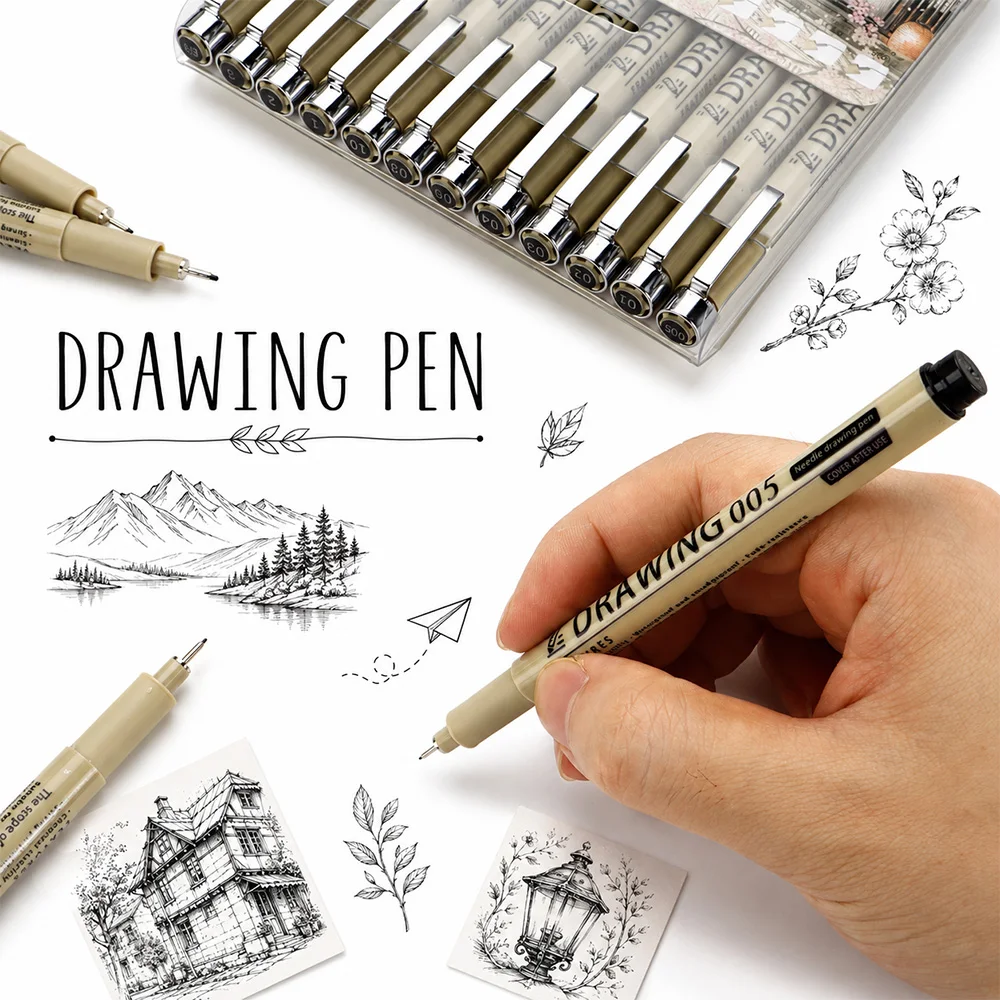 12 Size Fine Line Drawing Pens Professional Drafting Pens Waterproof No Bleed Sketch Manga Interior Design Stationery Kit