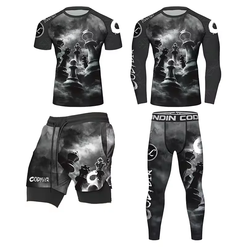 New Black MMA Rashguard Jiu Jitsu T-Shirt+Pant Set Men BJJ Fighting Kickoxing Clothing Boxing Jerseys Muay Thai Shorts Sportsuit