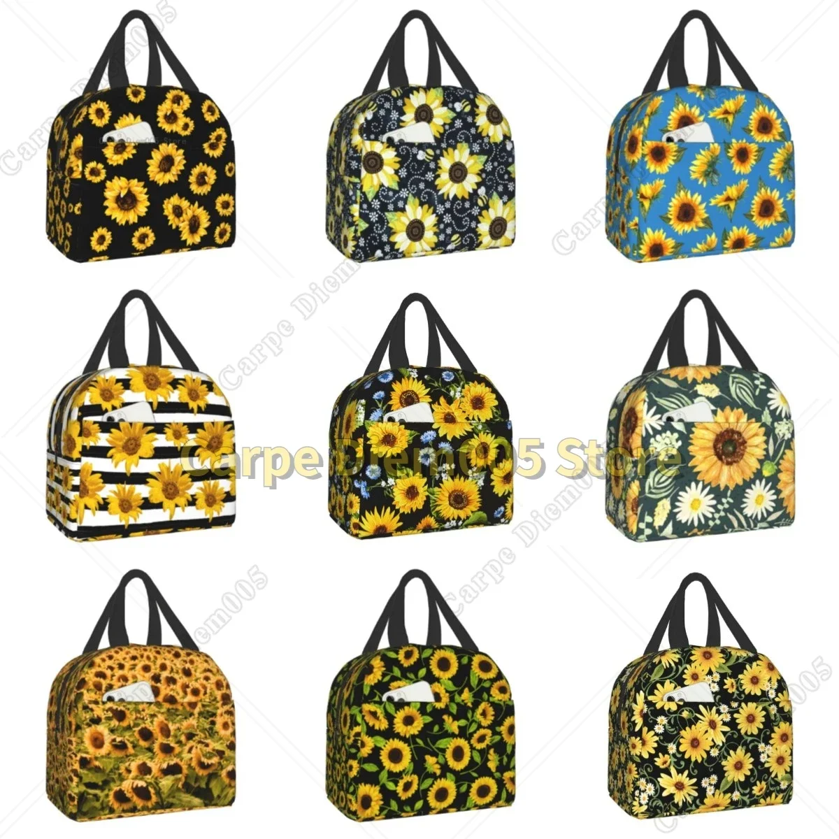 Flowers Sunflower Lunch Bag Women Cooler Thermal Insulated Daisy Floral Lunch Box for Kids School Portable Picnic Bags