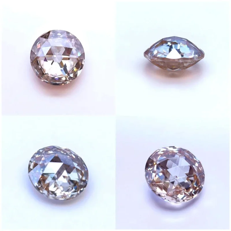 Moissanite Champagne Color Round Shape Double Sided Roses Cut Charms for DIY Advanced Jewelry Rings Earrings Making Certificate