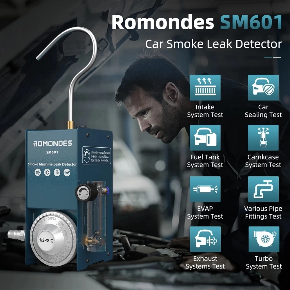 Romondes SM601 Car Smoke Leak Scanner Diagnostic Tool Test Oil Leak Detector Vacuum Fuel Pipe EVAP Smoke Machine for Motorcycles