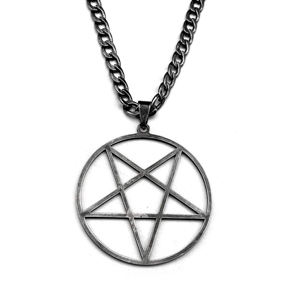 Gothic Witchcraft Satan Pentagram Stainless Steel Chain Necklace for Women Men Black Color Charm Big Pendant Necklace Jewelry