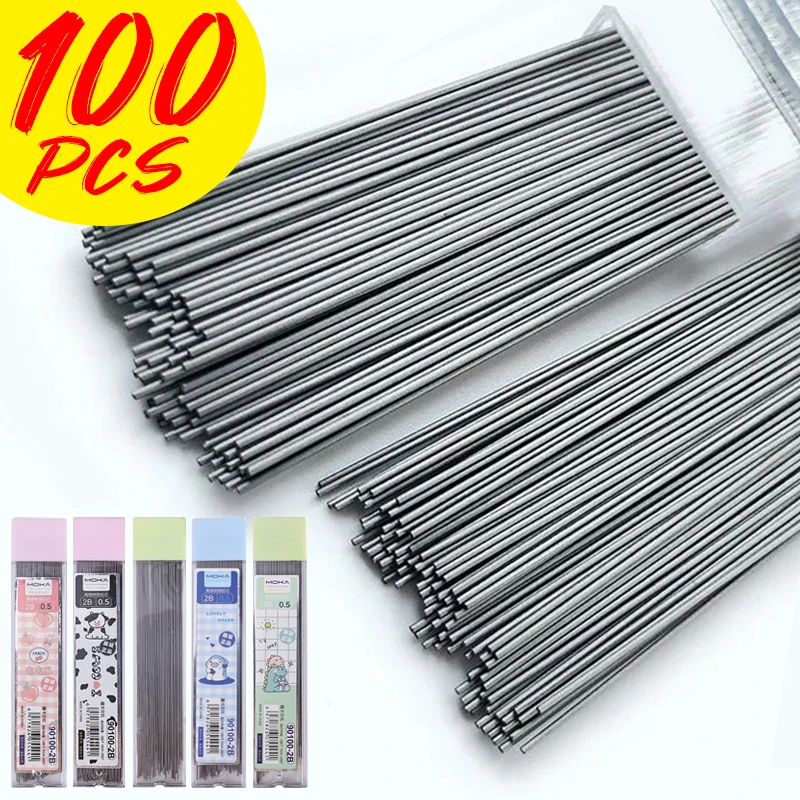 100PCS/Box Mechanical Pencils Refills 0.5mm 2B Pencil Rod Break Resistant Automatic Pencil Core Refill Writing Drawing Supplies