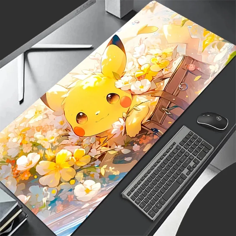 Mauspad Gaming-Teppich Anime Tastaturunterlage Teppich Mousepad Pokemon Pikachu Kawaii Mauspads Laptop Erweiterte Schreibtischunterlage für LOL