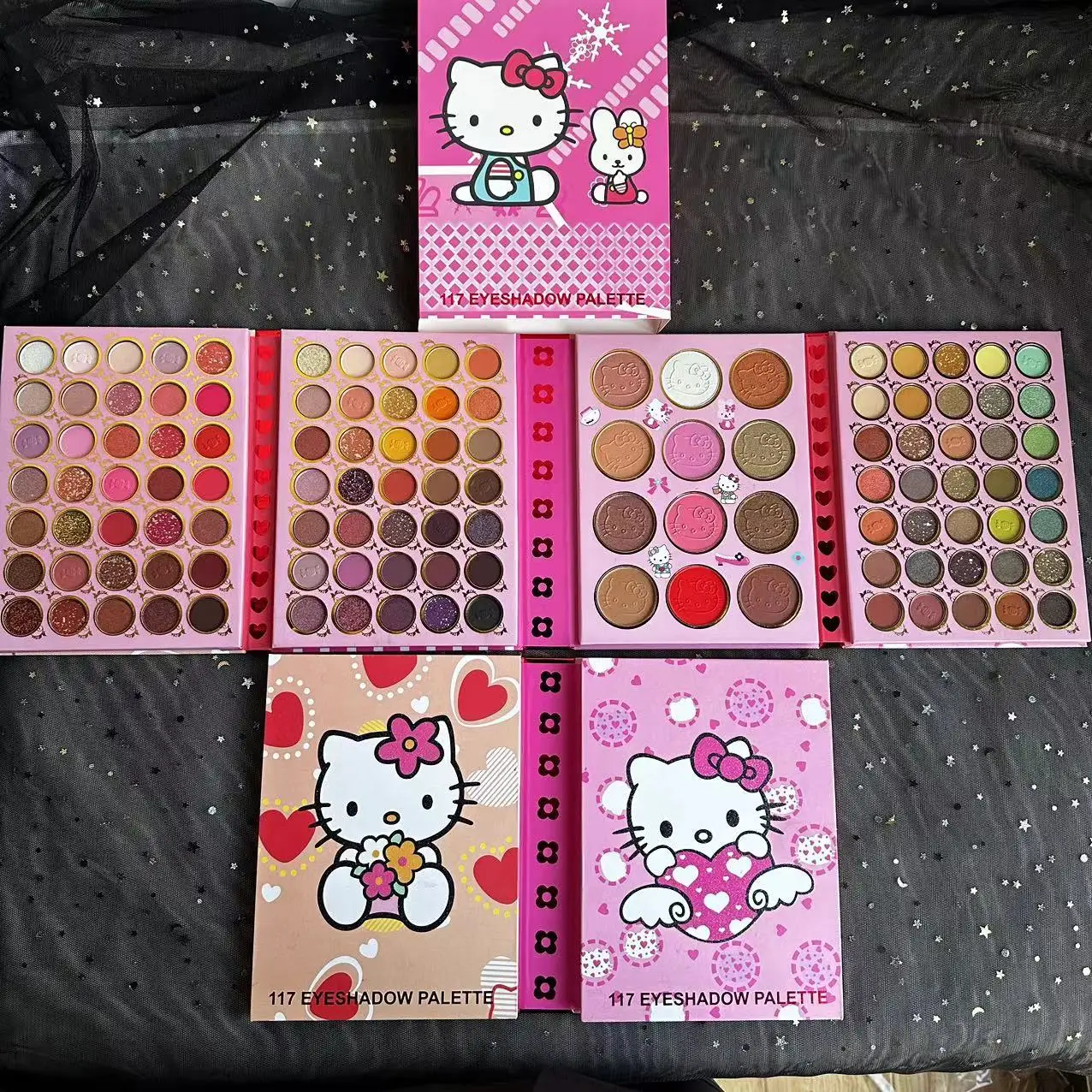 

2024 New Sanrio Hello Kitty Stuff 117 Color Eye Shadow Four Layers Plate Beads Matte Blush for Women Girls Accesorios Para Mujer