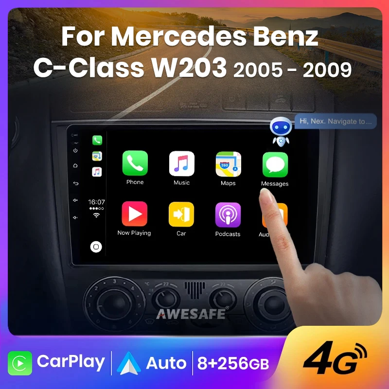 AWESAFE Wireless CarPlay Android Auto Radio for Benz C Class W203 2005 2006 2007-2009 Car Multimedia Player GPS 2din autoradio