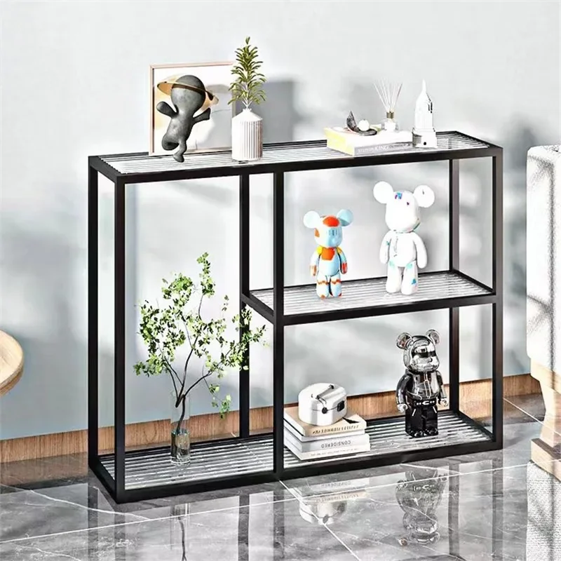 Simple metal glass shelf office living room floor bookcase decorative shelf modern light luxury wrought iron display shelf