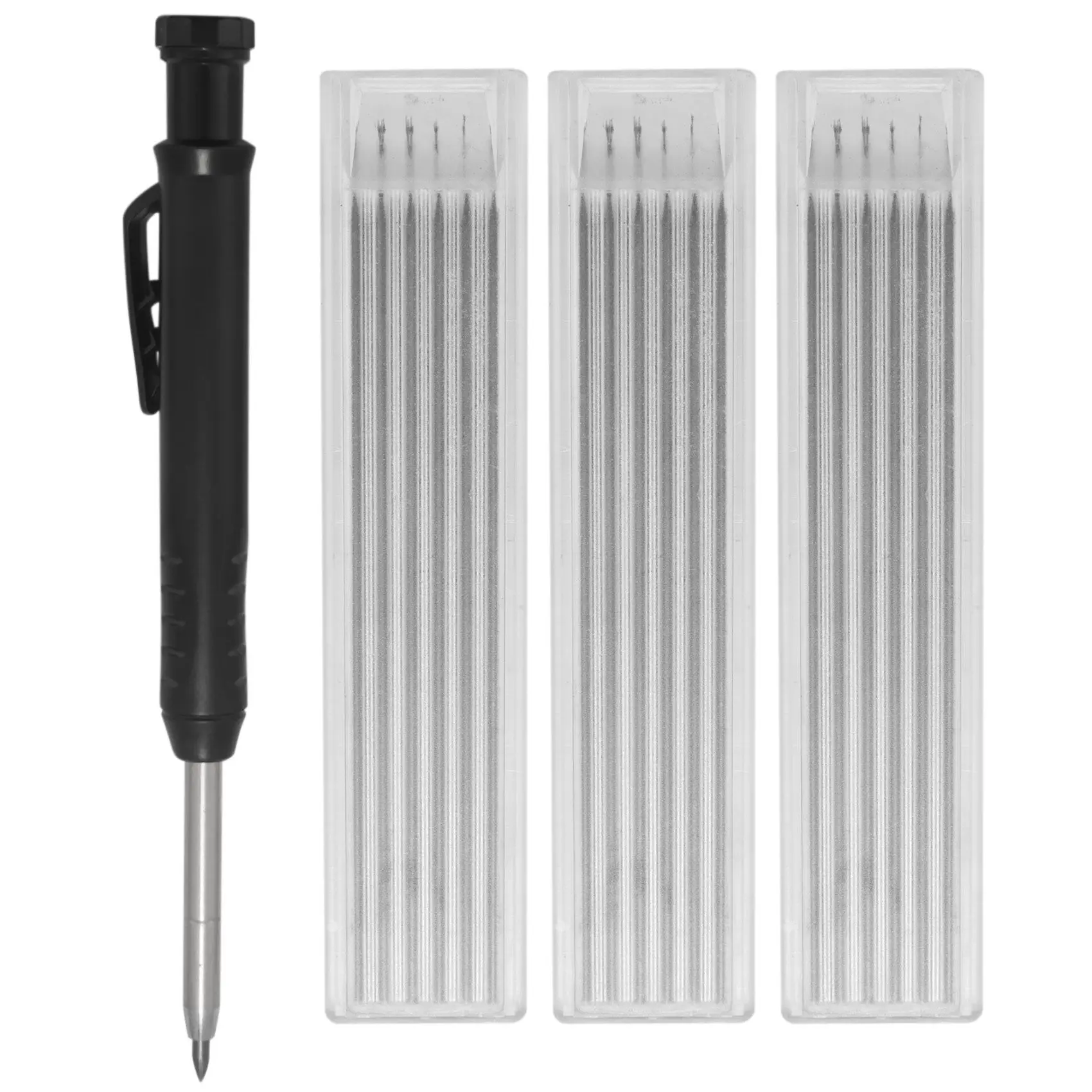 Solid Carpenter Pencil Set with Refill Leads Refillable Mechanical Woodworking Pencil Deep Hole Marking Tool-Style 1