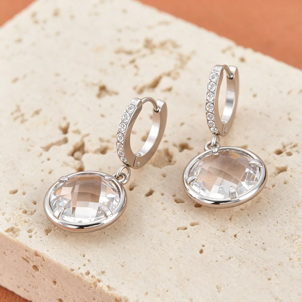 JeeMango Hochwertige runde Ohrringe aus tschechischem Glas aus Edelstahl für Damen, vergoldet, exquisiter Hochzeitsschmuck E26109 – Detail 6