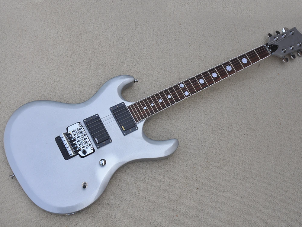 

Silver Electric Guitar with Tremolo Bar,24 Frets,Rosewood Fretboard,Customizable