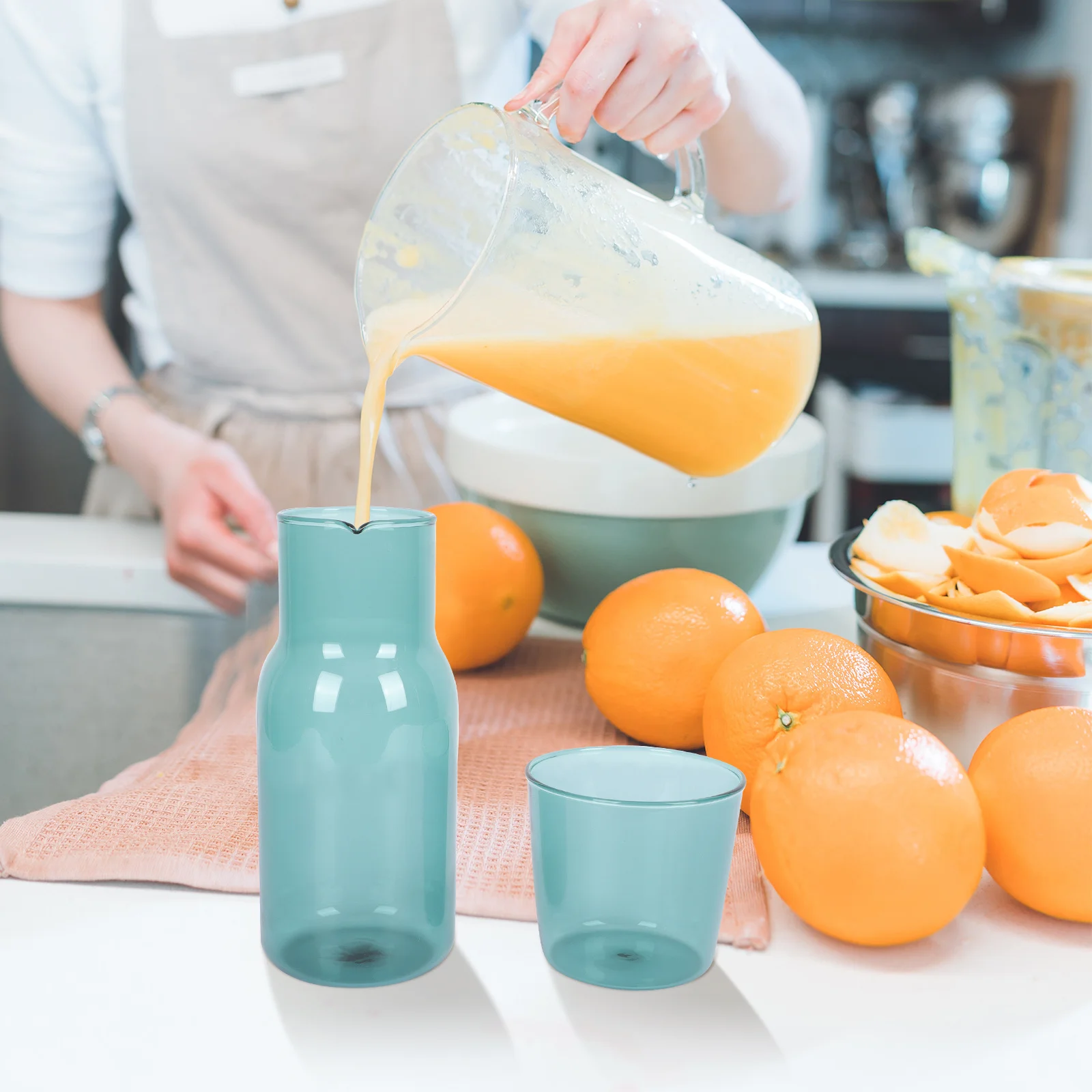 

1Set Glass Cup and Kettle Set Thickened Mouth High Toughness Clear Glass Beverage Mug Cups for Tea Party Banquet Festival