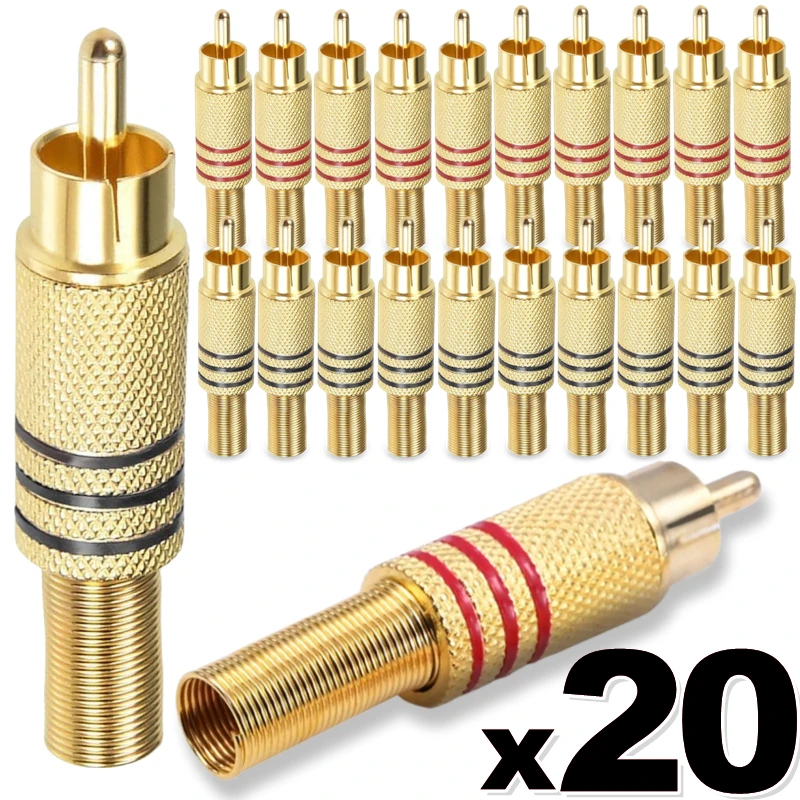 2/20Pcs RCA Connector Deluxe High Quality RCA Gold Plate Plug Wholesale Replacement HIFI Audio Male Connector W Metal Spring