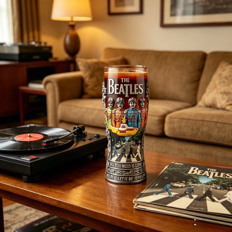 The Beatles Beatles themed relief glass Abbey Road yellow submarine commemorative beer cup
