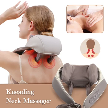 6D Kneading Shiatsu Massage Shawl Neck Shoulder Pain Relief Heating Chiropractic Massager Neck Massageador Massagem New